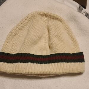 Gucci Cream Beanie with Green and Red Stripe